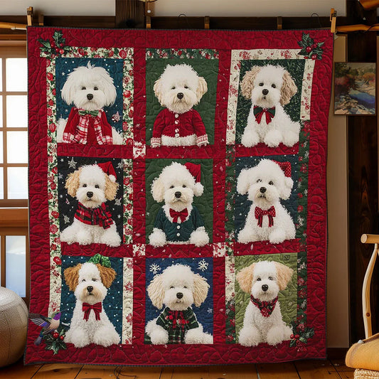 Merry Bichon Frise Quilt Blanket