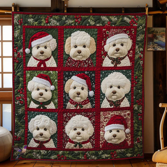 Merry Bichon Frise Quilt Blanket