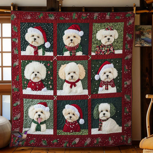 Merry Bichon Frise Quilt Blanket