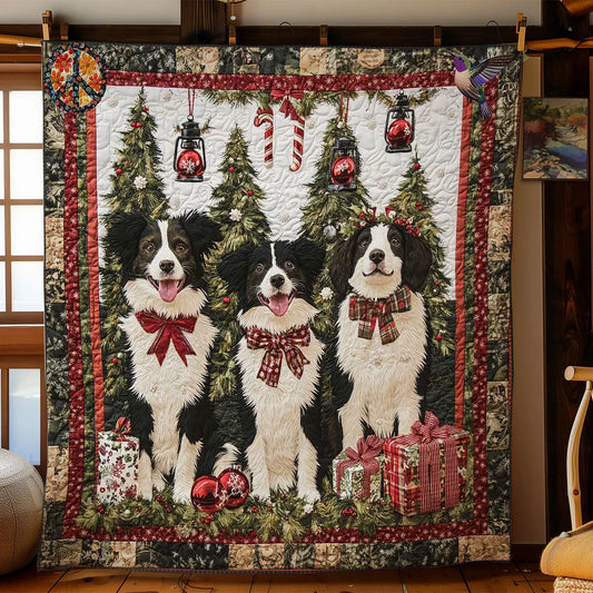 Merry Border Collie Noel Quilt Blanket