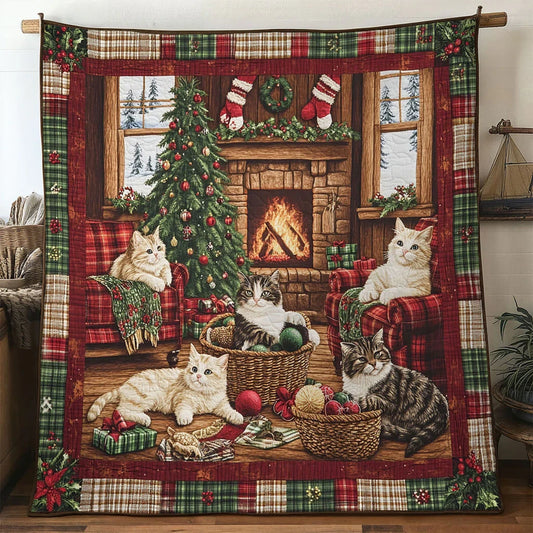 Merry Cabin Cat Quilt Blanket
