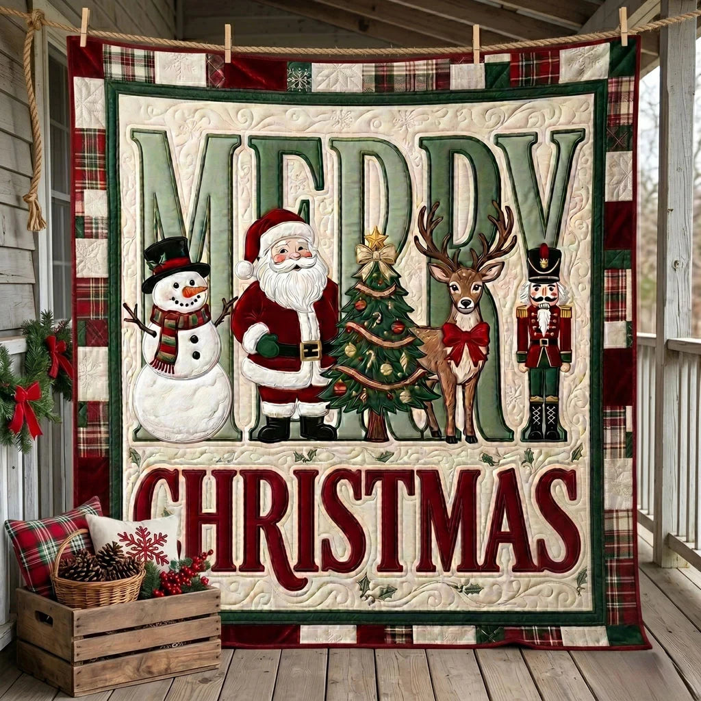 Merry Christmas Holiday Characters Quilt Blanket
