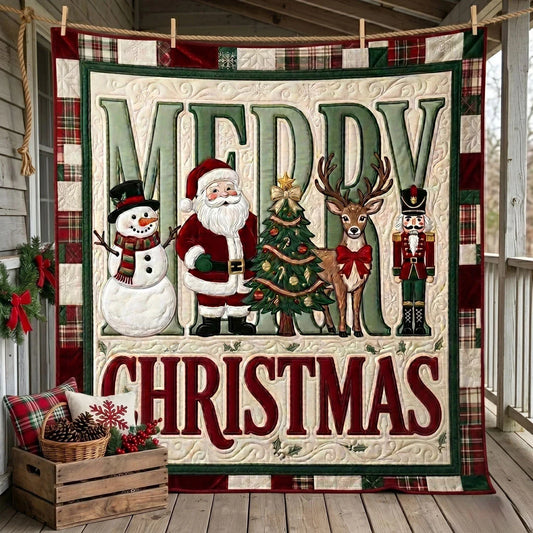 Merry Christmas Holiday Characters Quilt Blanket