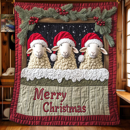 Merry Christmas Sheep Quilt Blanket