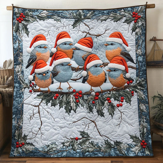 Merry European Robin Quilt Blanket
