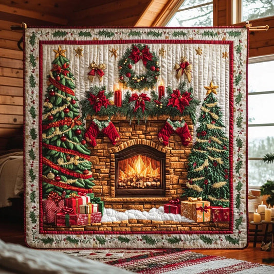 Merry Fireplace Quilt Blanket