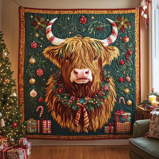 Merry Highland Christmas Quilt Blanket