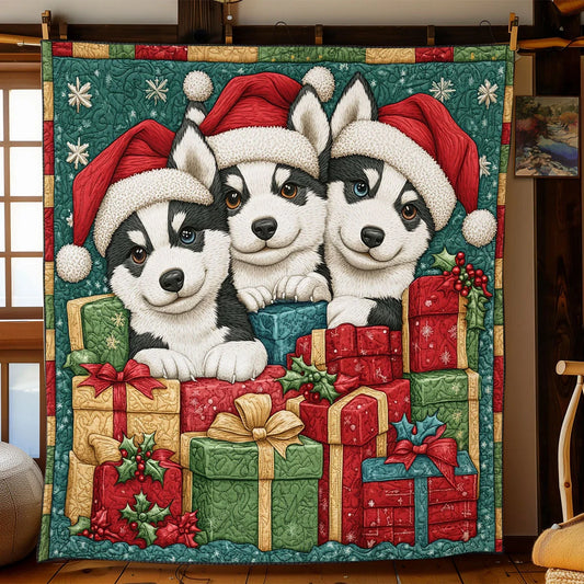Merry Huskies Quilt Blanket