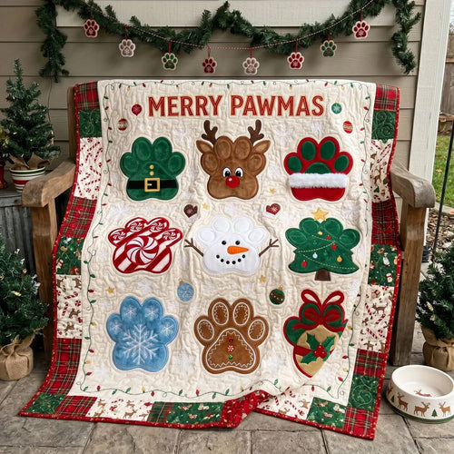 Merry Pawmas Patch Quilt Blanket