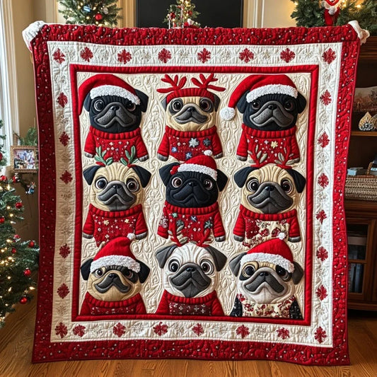 Merry Pugmas Quilt Blanket