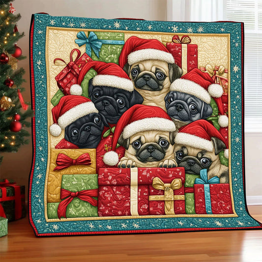 Merry Pugs Quilt Blanket