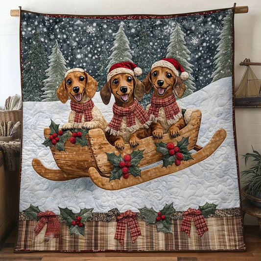 Merry Ride Dachshund Quilt Blanket