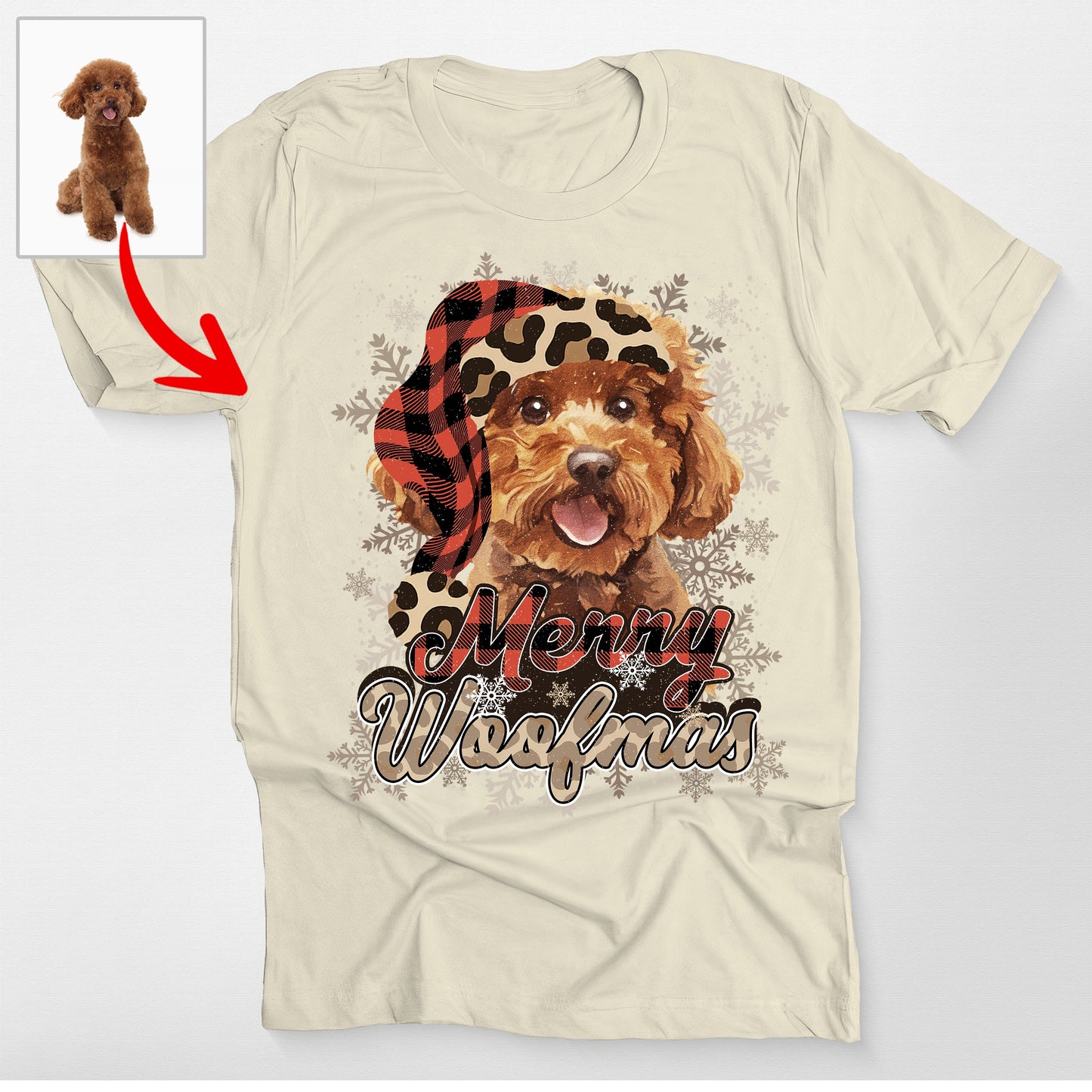 Merry Woofmas Custom Dog Leopard Bella Canvas Tshi, custom pet portrait gift for pet lovers