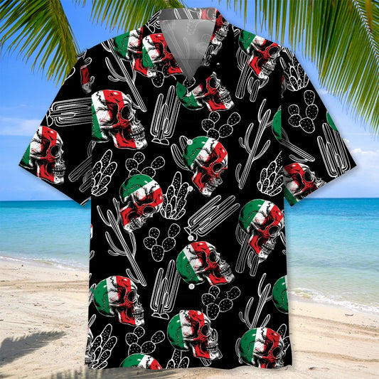 Mexico Flag Skull Hawaiian Shirt - S - hawaiian shirt