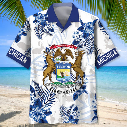 Michigan State Flag Proud Hawaiian Shirt