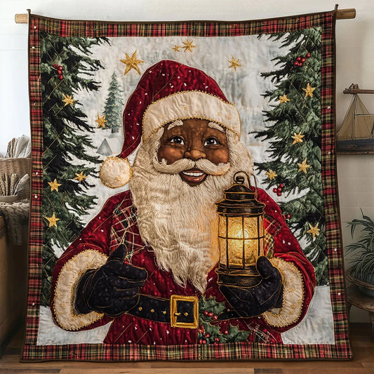 Midnight Black Santa Claus Glow Quilt Blanket