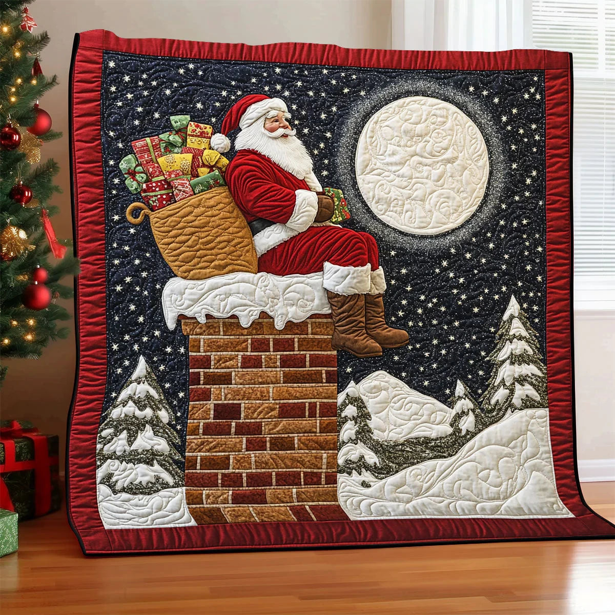 Midnight Gift Santa Quilt Blanket