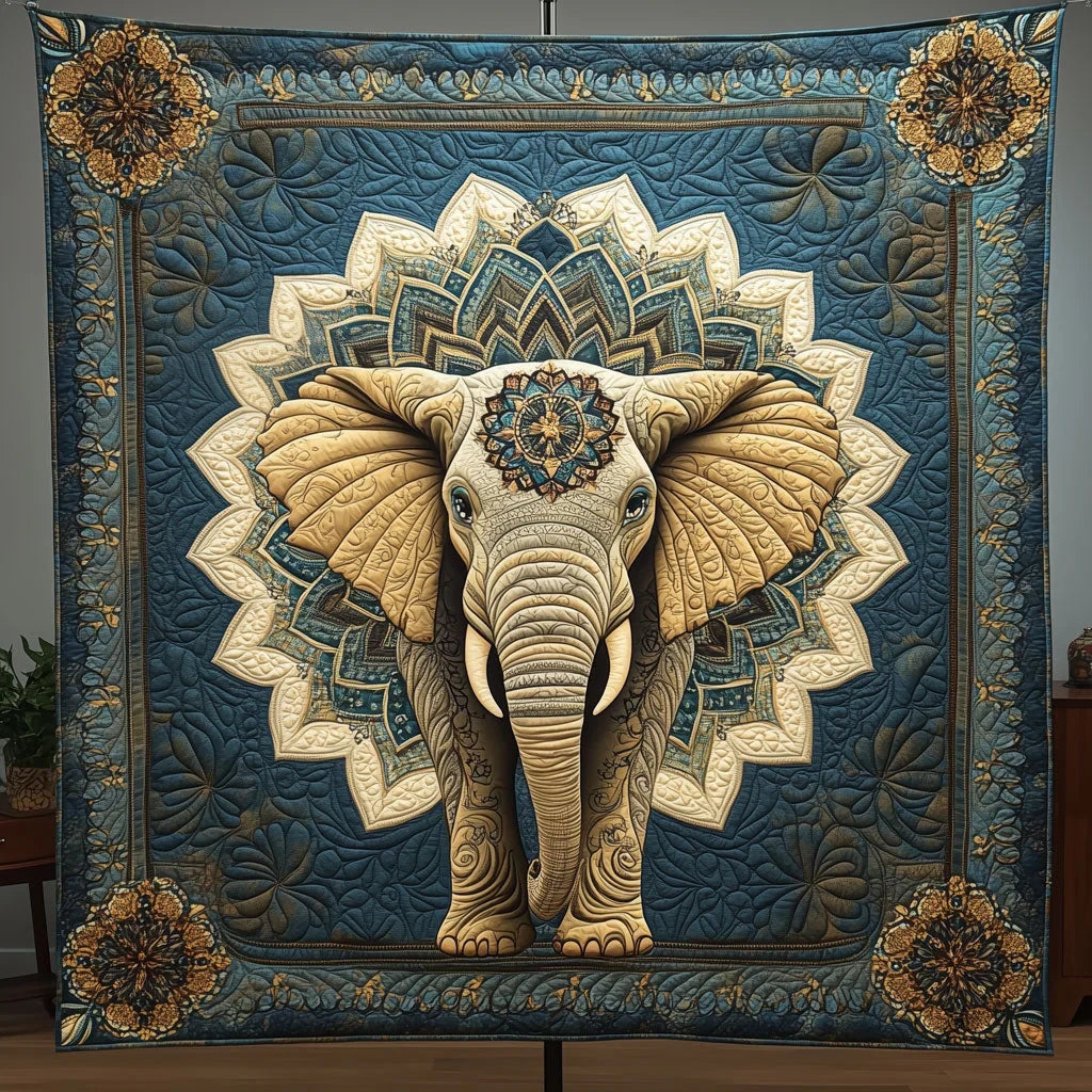 Midnight Mandala Elephant Quilt Blanket