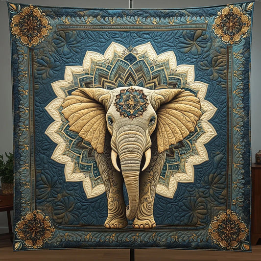 Midnight Mandala Elephant Quilt Blanket
