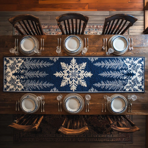 Midnight Snowflake Blue Quilted Table Runner