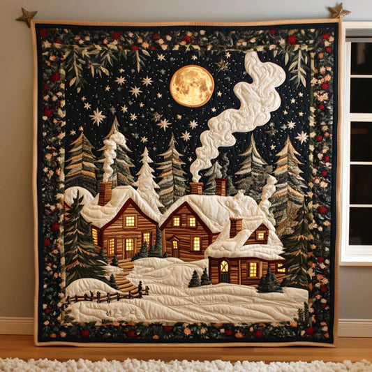 Midwinter Forest Cabin Quilt Blanket