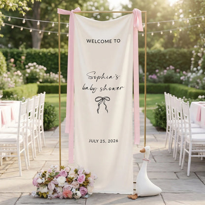 Minimalist Baby Shower Welcome Banner Personalized Custom Name Baby Shower Backdrop Linen Party Sign, baby shower decor