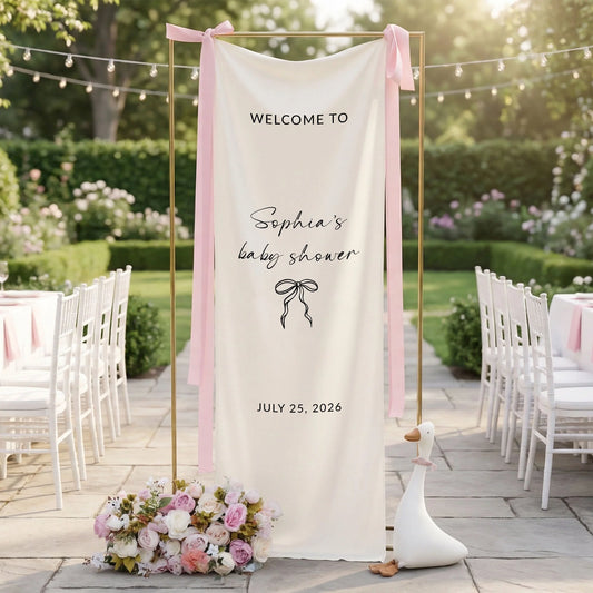 Minimalist Baby Shower Welcome Banner Personalized Custom Name Baby Shower Backdrop Linen Party Sign, baby shower decor
