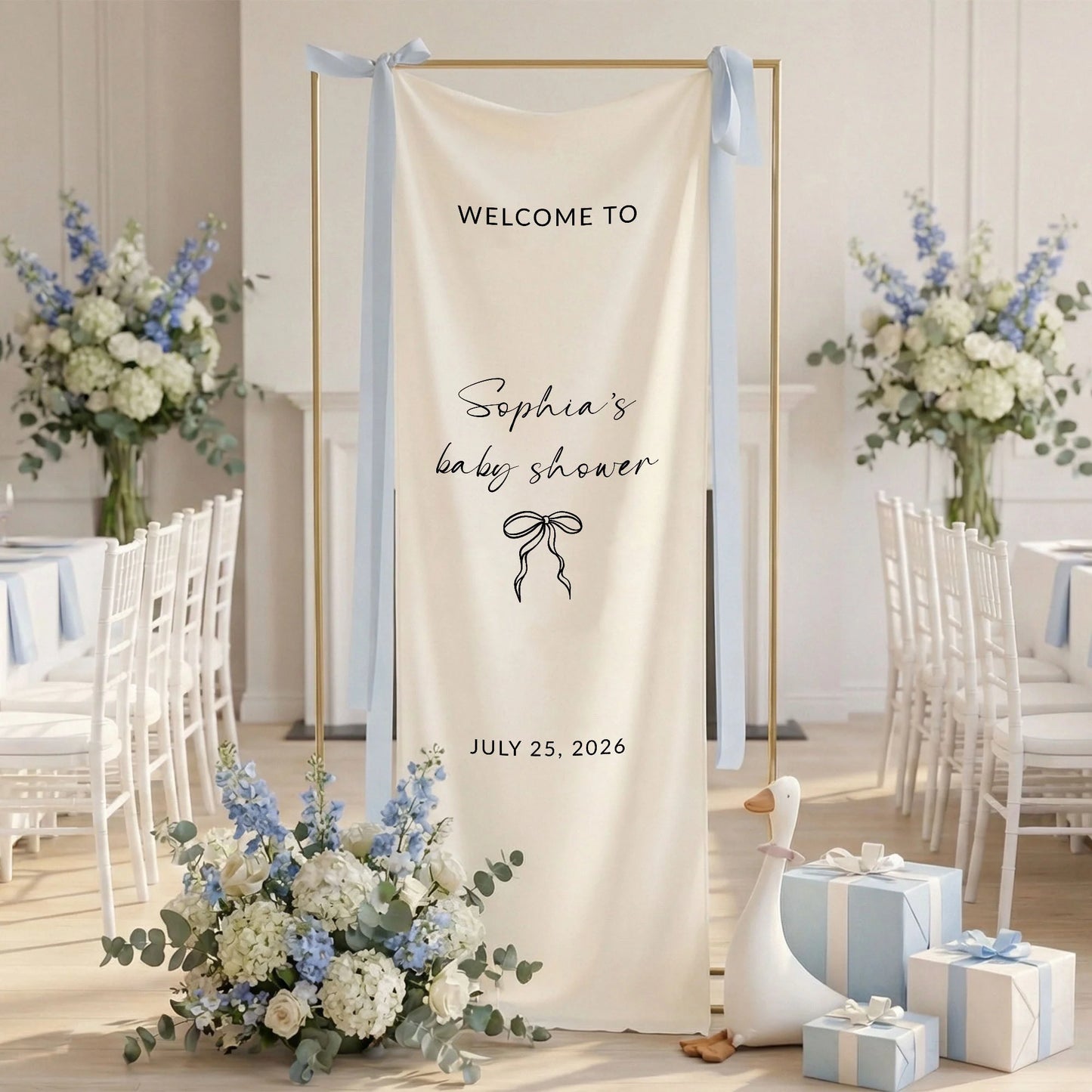 Minimalist Baby Shower Welcome Banner Personalized Custom Name Baby Shower Backdrop Linen Party Sign, baby shower decor