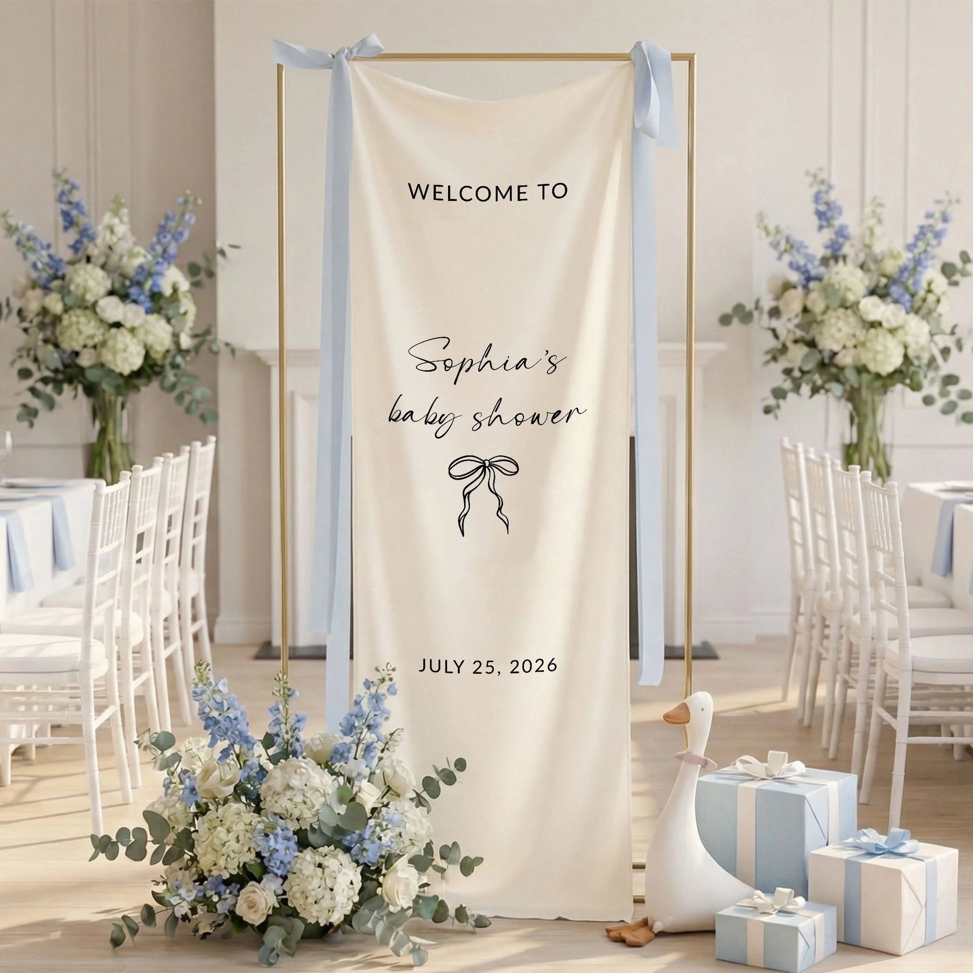 Minimalist Baby Shower Welcome Banner Personalized Custom Name Baby Shower Backdrop Linen Party Sign, baby shower decor