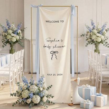 Minimalist Baby Shower Welcome Banner Personalized Custom Name Baby Shower Backdrop Linen Party Sign, baby shower decor