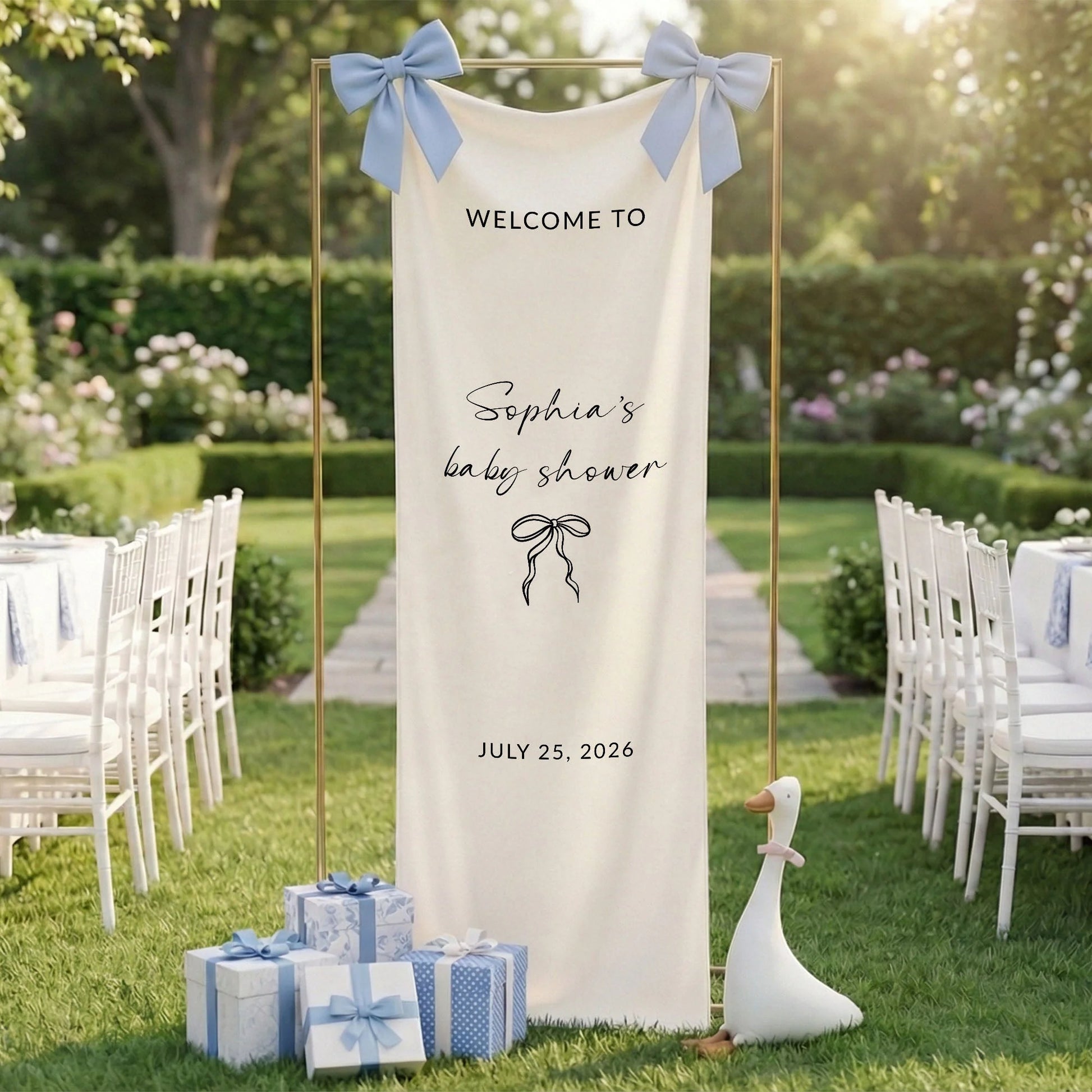 Minimalist Baby Shower Welcome Banner Personalized Custom Name Baby Shower Backdrop Linen Party Sign, baby shower decor