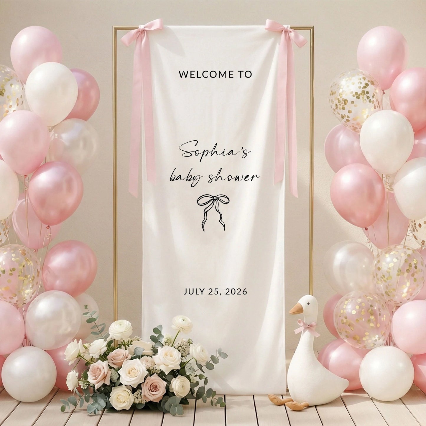Minimalist Baby Shower Welcome Banner Personalized Custom Name Baby Shower Backdrop Linen Party Sign, baby shower decor