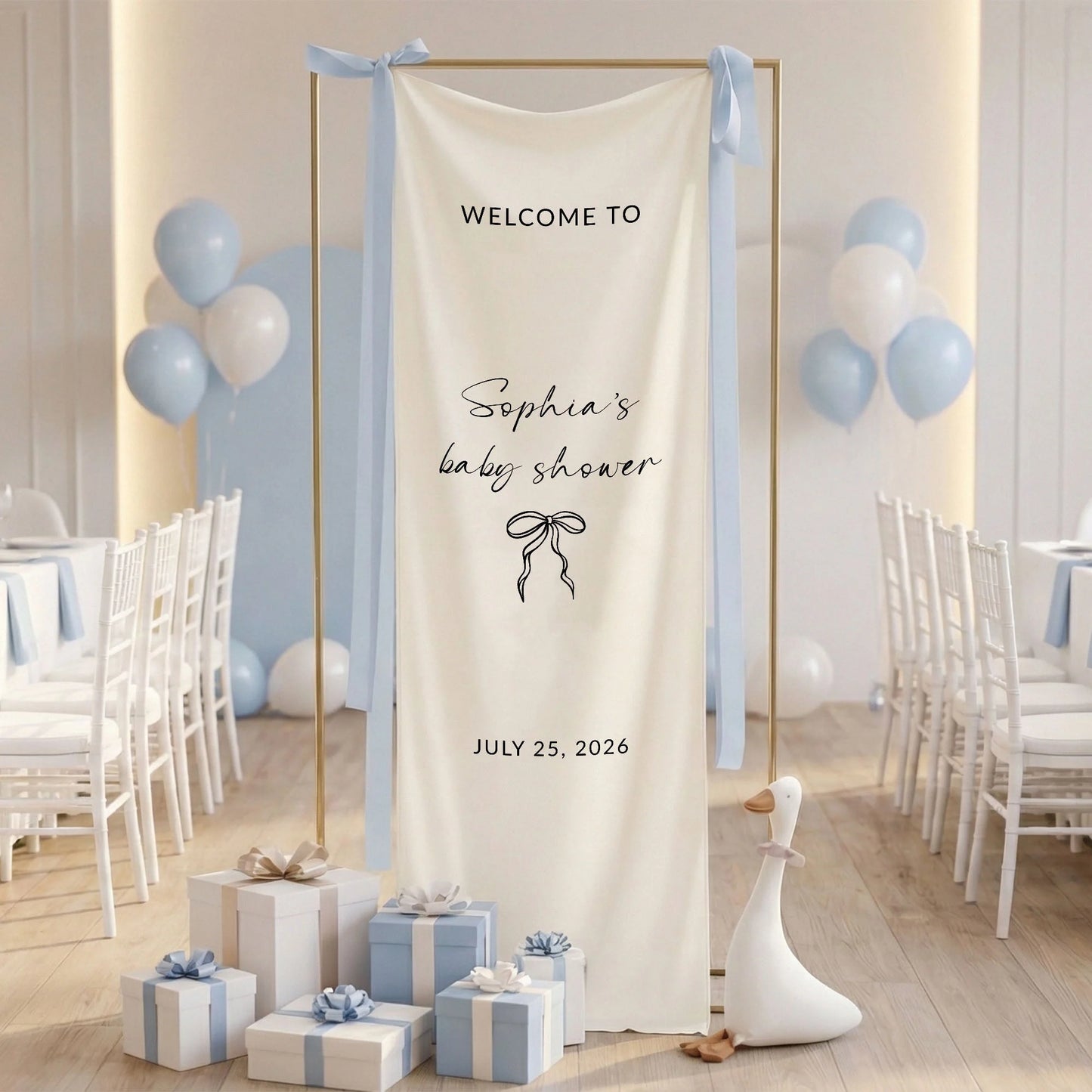Minimalist Baby Shower Welcome Banner Personalized Custom Name Baby Shower Backdrop Linen Party Sign, baby shower decor