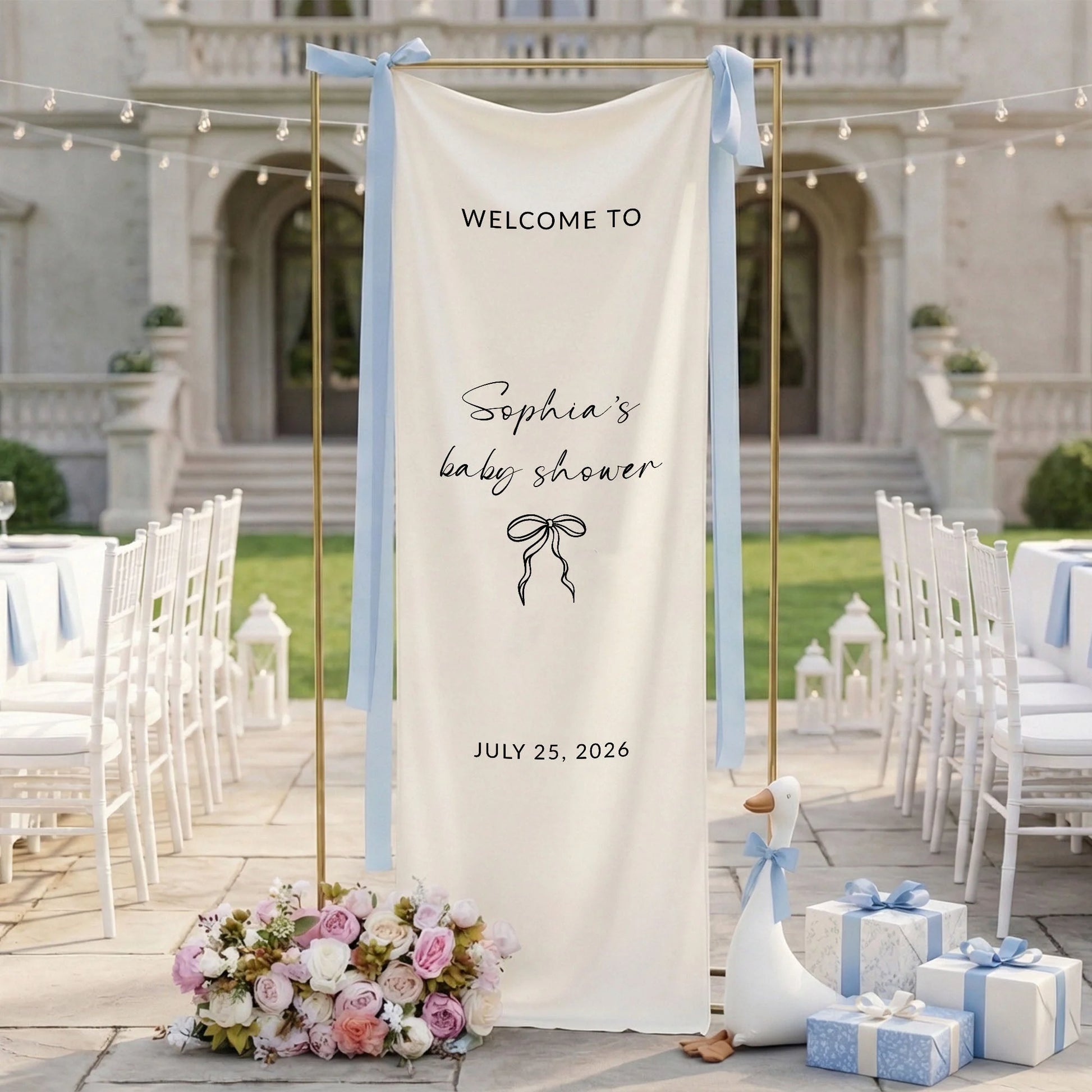 Minimalist Baby Shower Welcome Banner Personalized Custom Name Baby Shower Backdrop Linen Party Sign, baby shower decor
