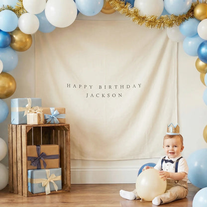 Minimalist Birthday Tapestry Personalized Custom Name Birthday Backdrop Party Photo Banner, personalized birthday backdrop