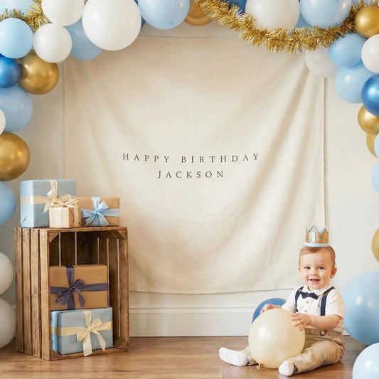 Minimalist Birthday Tapestry Personalized Custom Name Birthday Backdrop Party Photo Banner, personalized birthday backdrop