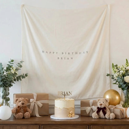 Minimalist Birthday Tapestry Personalized Custom Name Birthday Backdrop Party Photo Banner, personalized birthday backdrop