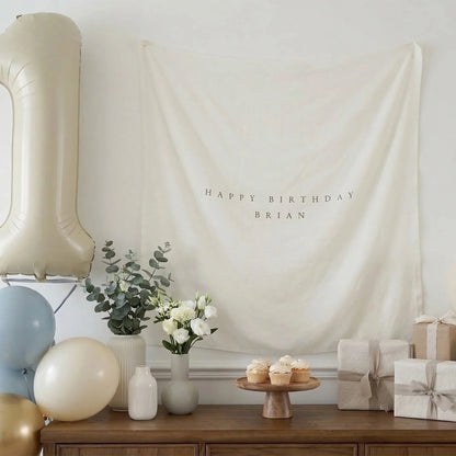 Minimalist Birthday Tapestry Personalized Custom Name Birthday Backdrop Party Photo Banner, personalized birthday backdrop