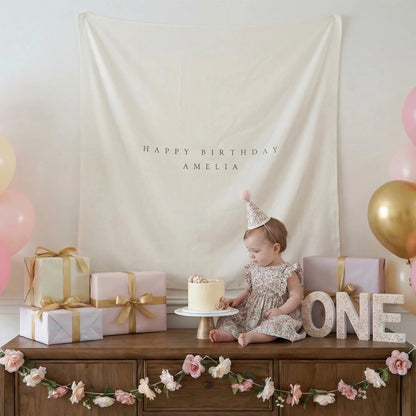 Minimalist Birthday Tapestry Personalized Custom Name Birthday Backdrop Party Photo Banner, personalized birthday backdrop