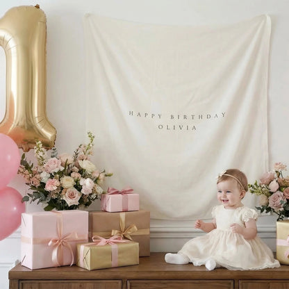 Minimalist Birthday Tapestry Personalized Custom Name Birthday Backdrop Party Photo Banner, personalized birthday backdrop