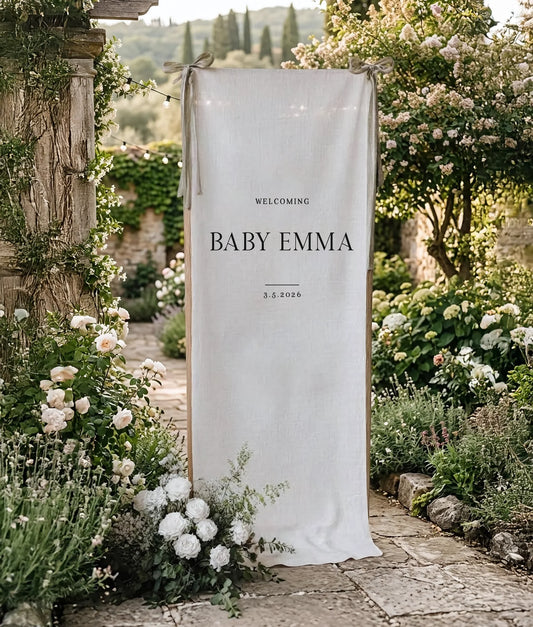 Minimalist Baby Shower Banner Personalized Custom Name Baby Shower Welcome Backdrop Decor, baby shower decor