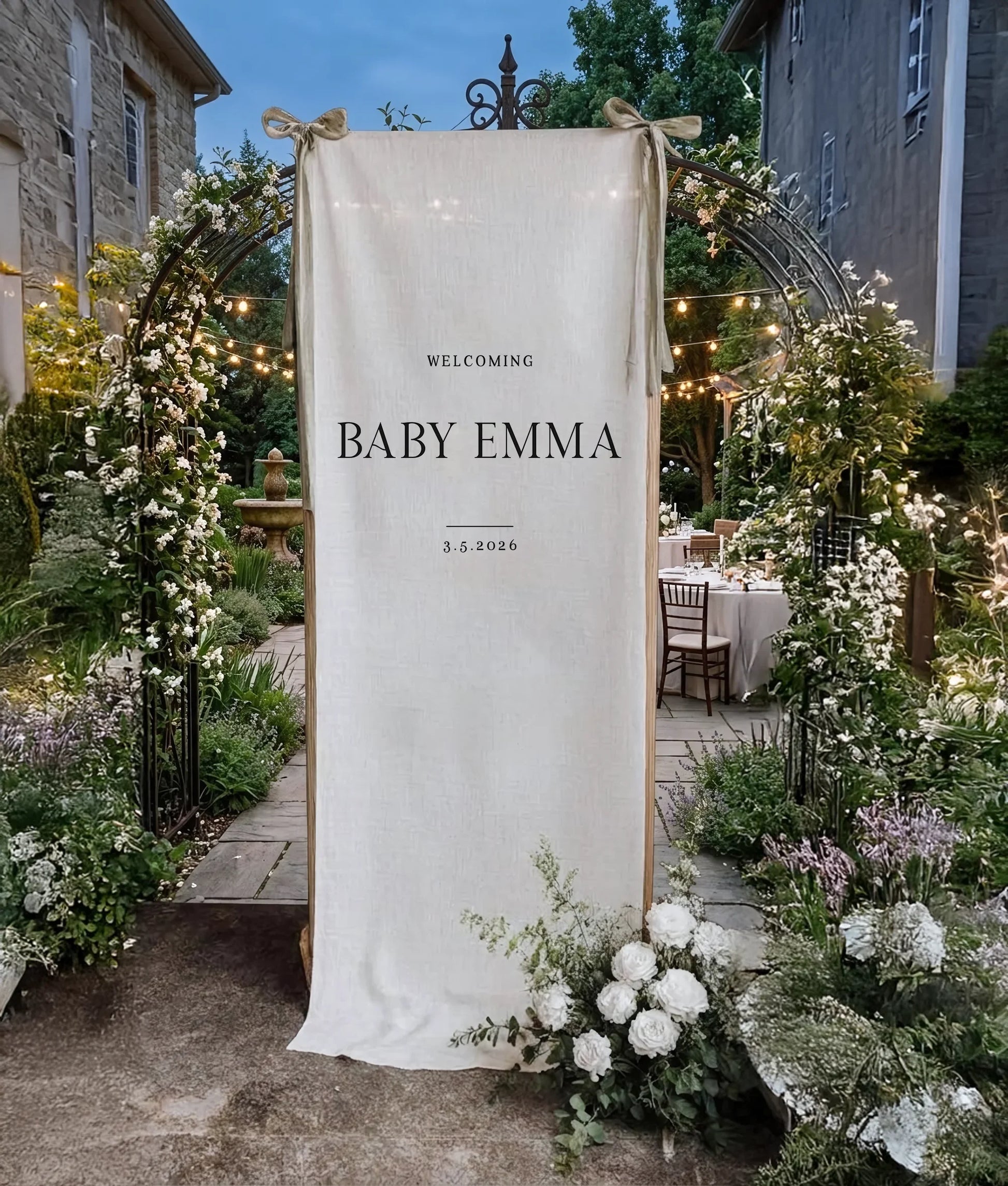 Minimalist Baby Shower Banner Personalized Custom Name Baby Shower Welcome Backdrop Decor, baby shower decor (view 2)