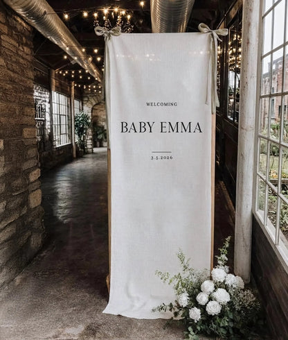 Minimalist Baby Shower Banner Personalized Custom Name Baby Shower Welcome Backdrop Decor, baby shower decor (view 3)