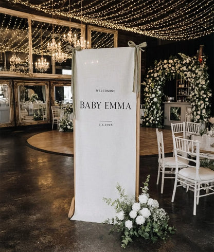 Minimalist Baby Shower Banner Personalized Custom Name Baby Shower Welcome Backdrop Decor, baby shower decor (view 4)