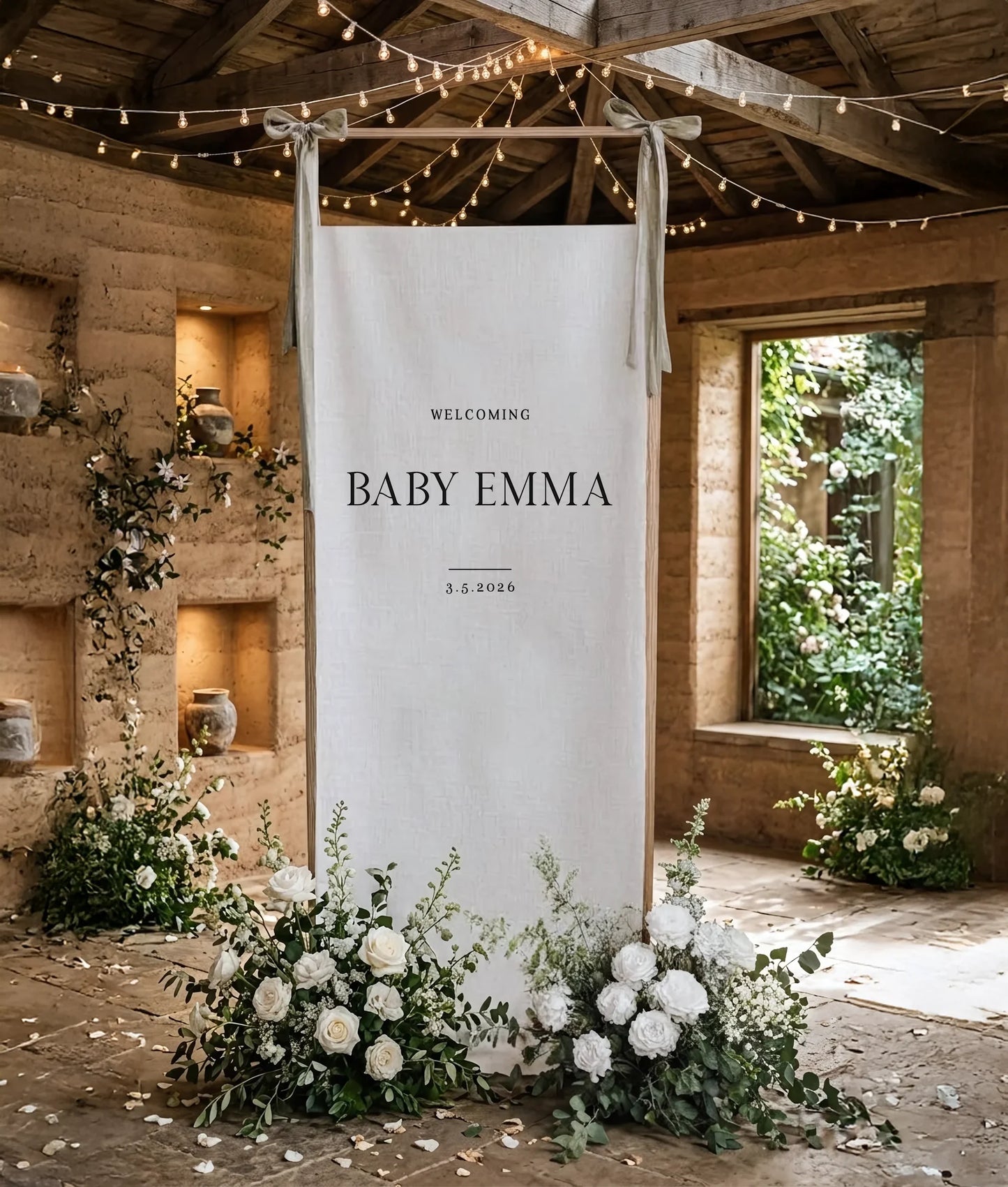 Minimalist Baby Shower Banner Personalized Custom Name Baby Shower Welcome Backdrop Decor, baby shower decor (view 6)