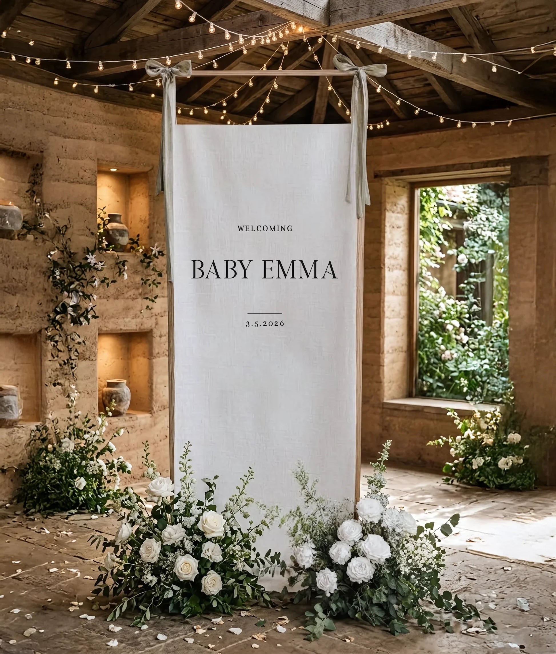 Minimalist Baby Shower Banner Personalized Custom Name Baby Shower Welcome Backdrop Decor, baby shower decor (view 6)