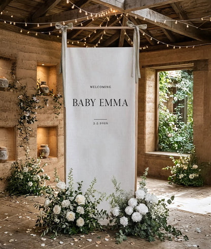 Minimalist Baby Shower Banner Personalized Custom Name Baby Shower Welcome Backdrop Decor, baby shower decor (view 6)