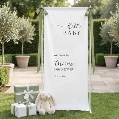 Minimalist Baby Shower Banner Stand Personalized Custom Name Hello Baby Welcome Sign Boy Shower, baby shower decor (view 2)