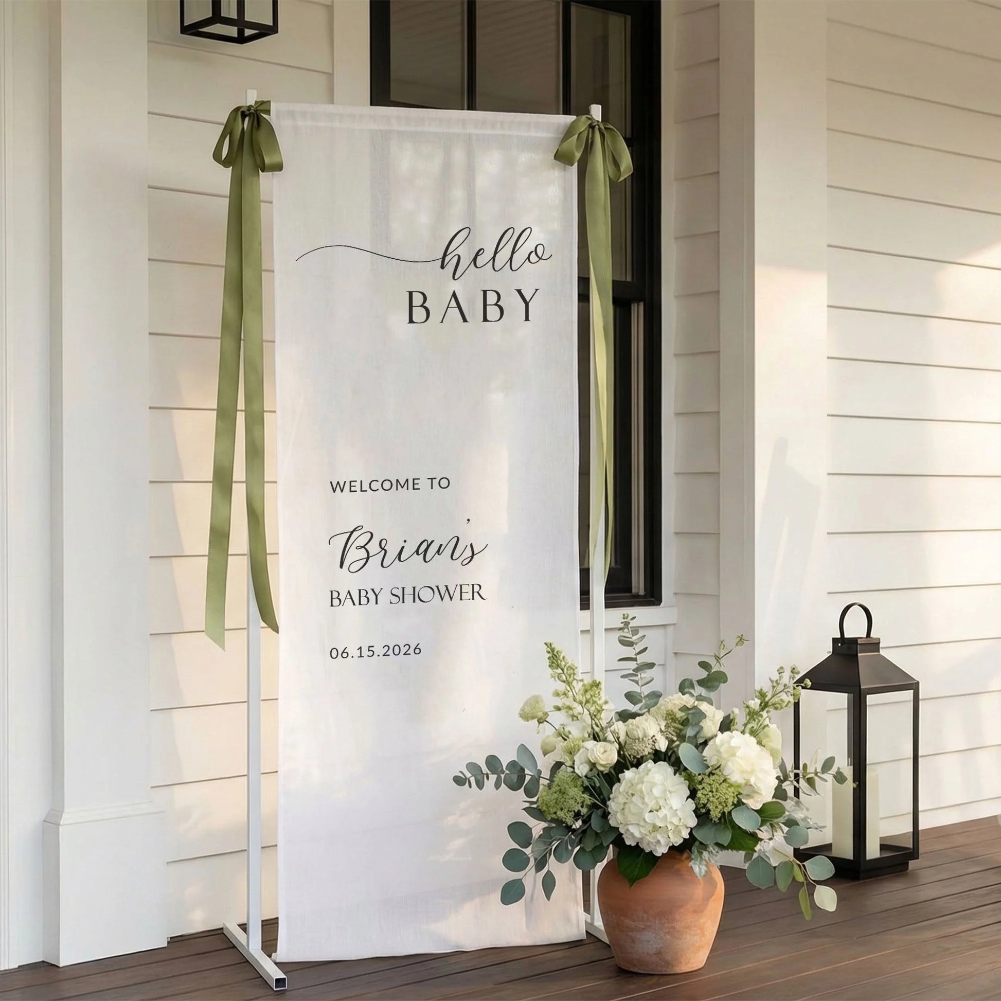 Minimalist Baby Shower Banner Stand Personalized Custom Name Hello Baby Welcome Sign Boy Shower, baby shower decor (view 3)