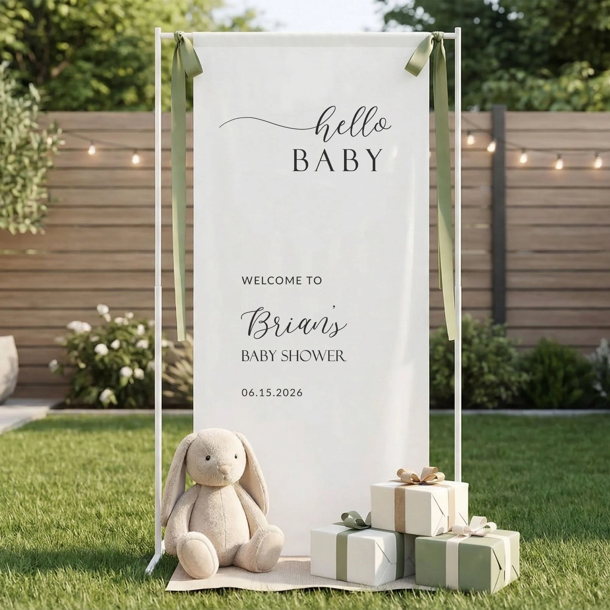 Minimalist Baby Shower Banner Stand Personalized Custom Name Hello Baby Welcome Sign Boy Shower, baby shower decor (view 4)